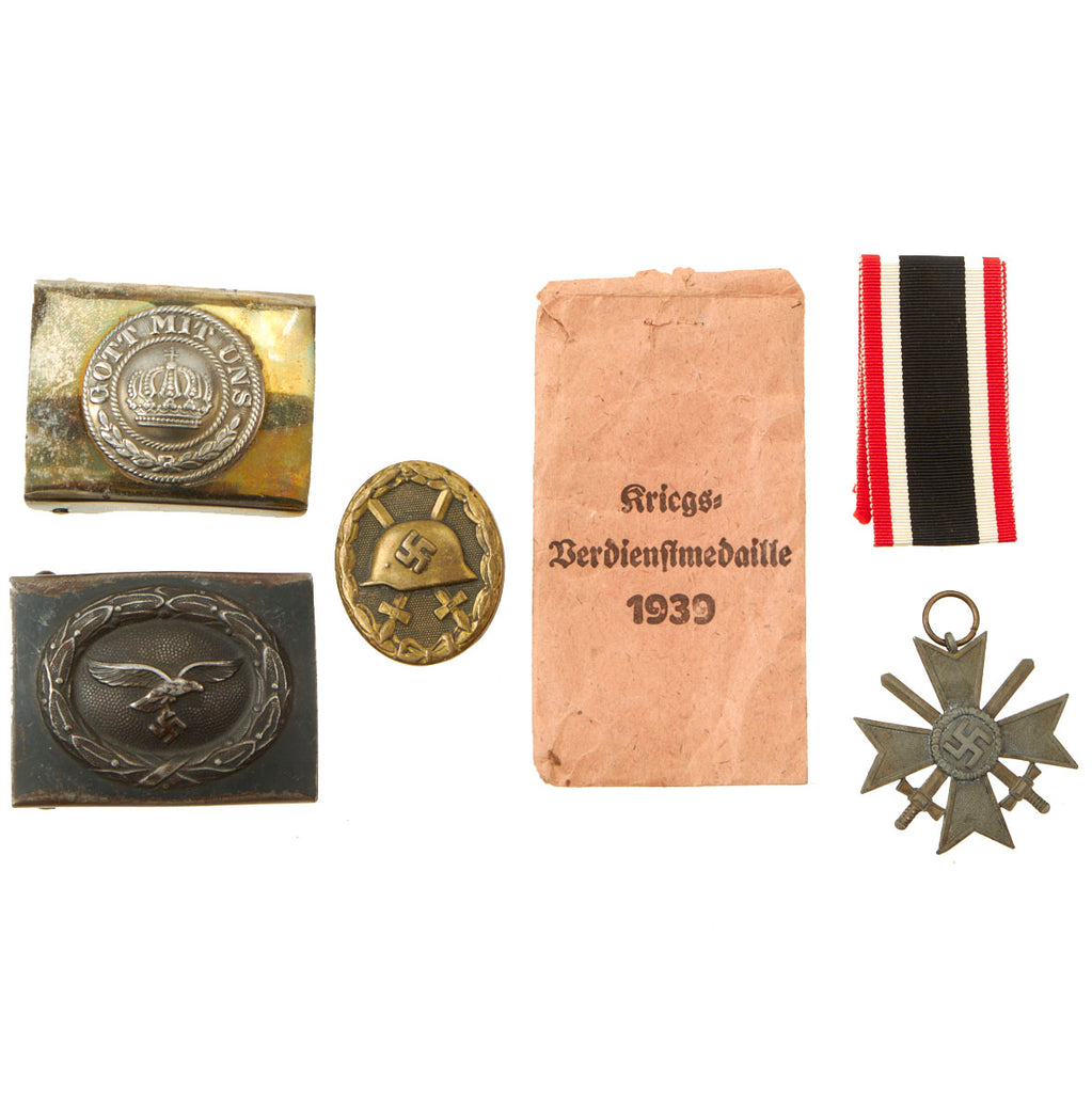 Original German WWI WWII Buckle and Medal Lot - 4 Items Original Items