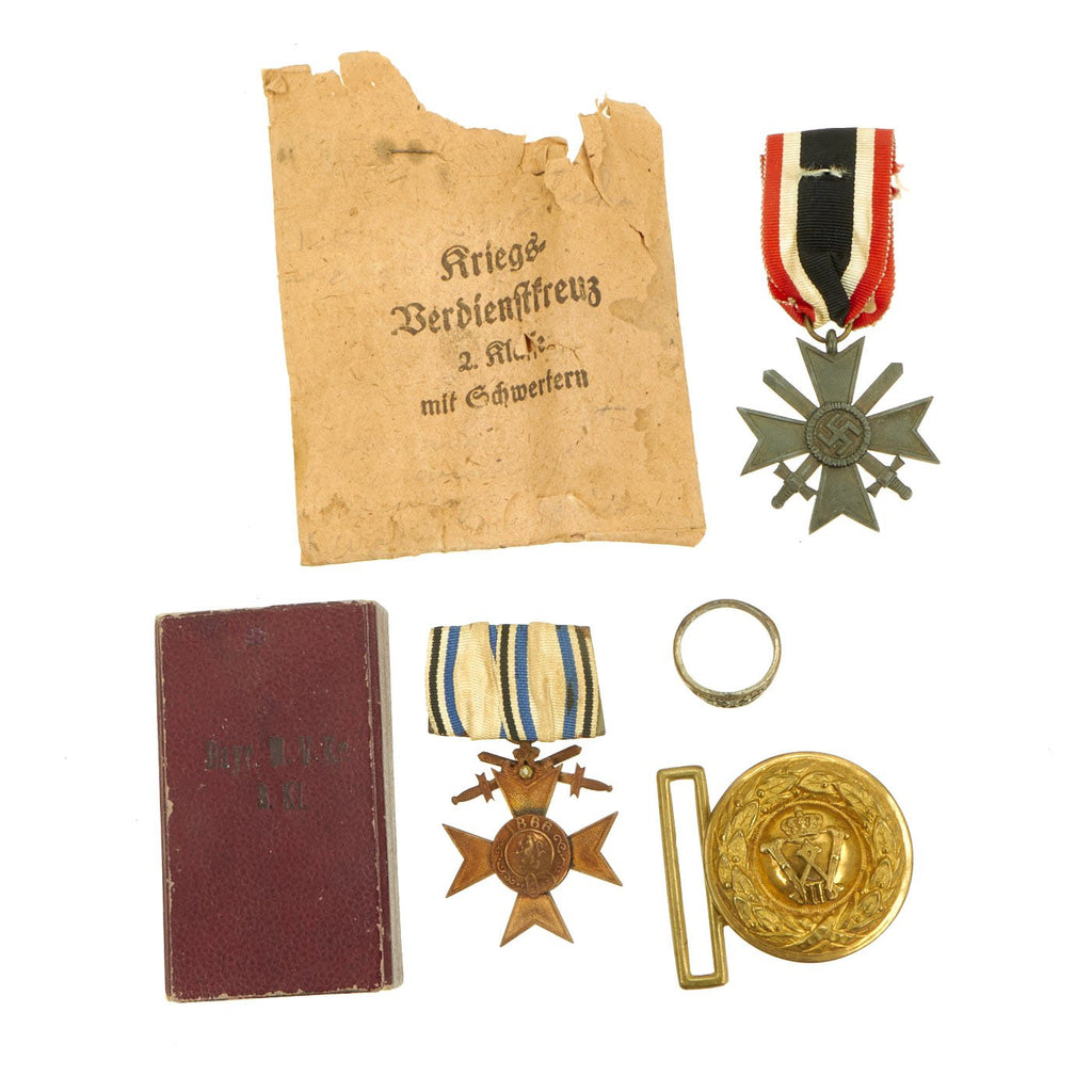 Original German WWI & WWII Medal & Accessory Grouping with Merenti Cross & KVKII - 4 Items Original Items