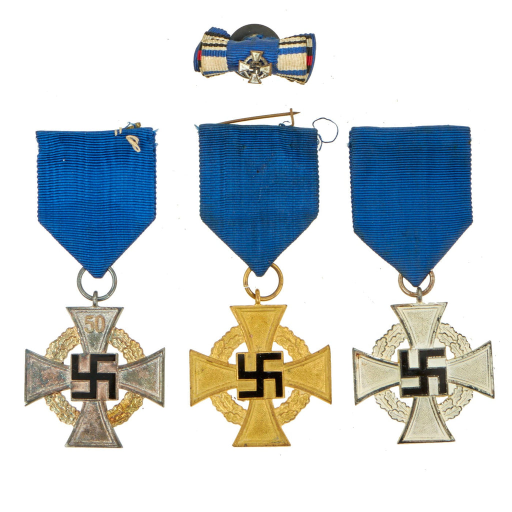 Original German WWII Set of 25, 40, and 50 Year Civil Service Faithful Service Medals & Button Pin Original Items