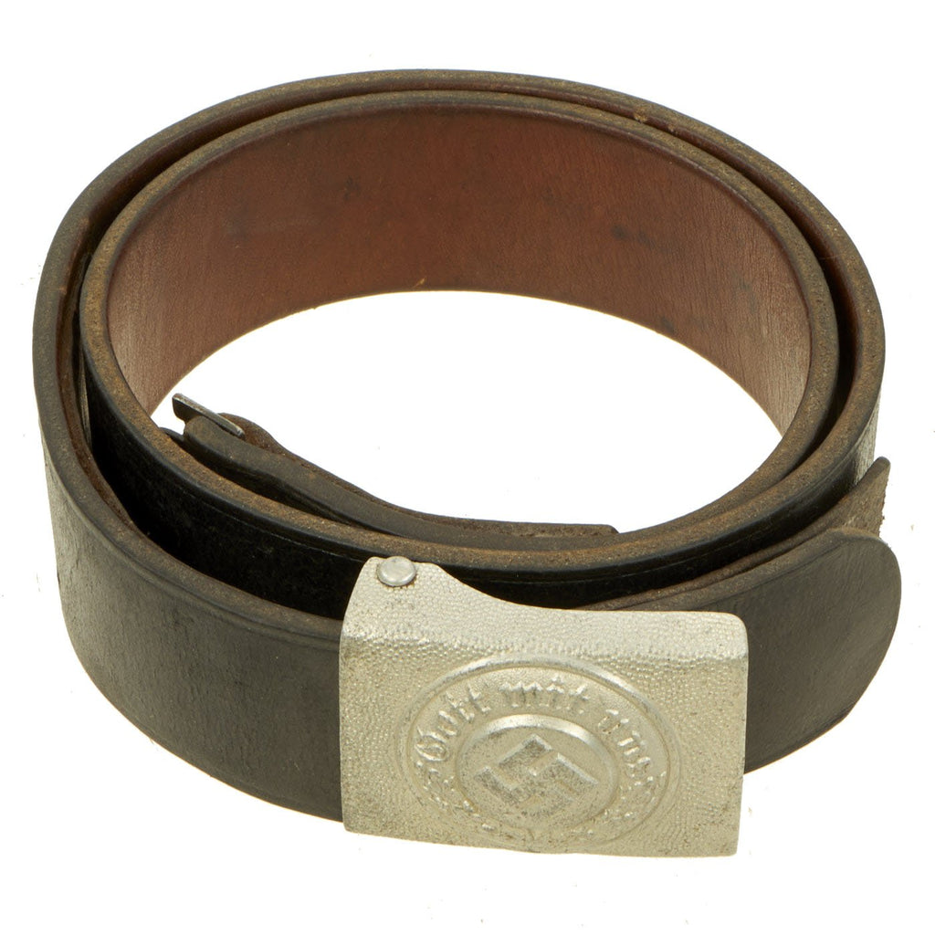 Original German WWII Police Belt with Pebbled Aluminum NCO Buckle by Christian Theodor Dicke Original Items