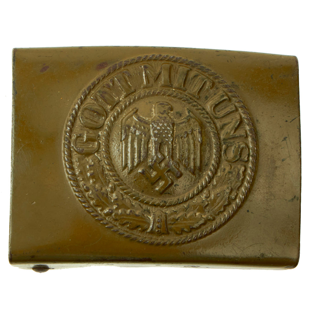 Original German WWII Wehrmacht Army Heer Steel Belt Buckle by R. Sieper & Söhne - Olive Tan Original Items