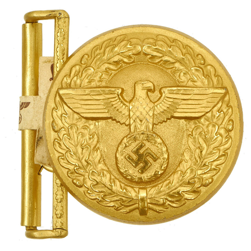 Original German WWII Unissued NSDAP Leader Aluminum Belt Buckle with Tag by C. Theodor Dicke - RZM M4/22 Original Items
