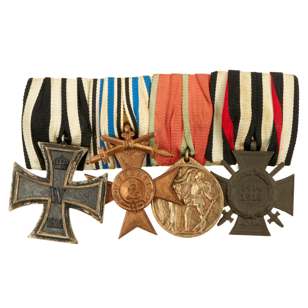 Original German WWI Era Medal Bar with EKII, Bavarian Merenti Cross & More - 4 Awards Original Items