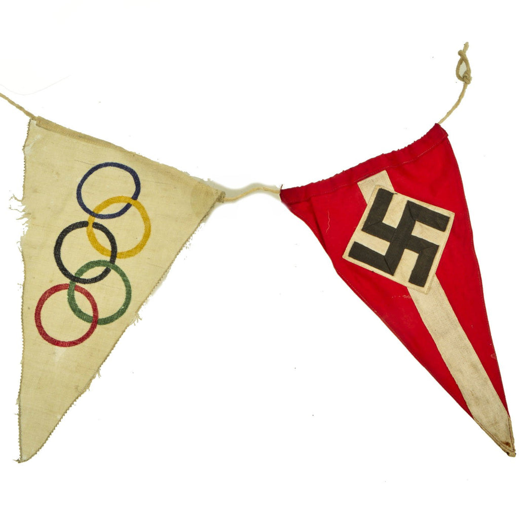 Original German Pre-WWII Double Pennant Flag - German Youth Organization & 1936 Summer Olympics Original Items