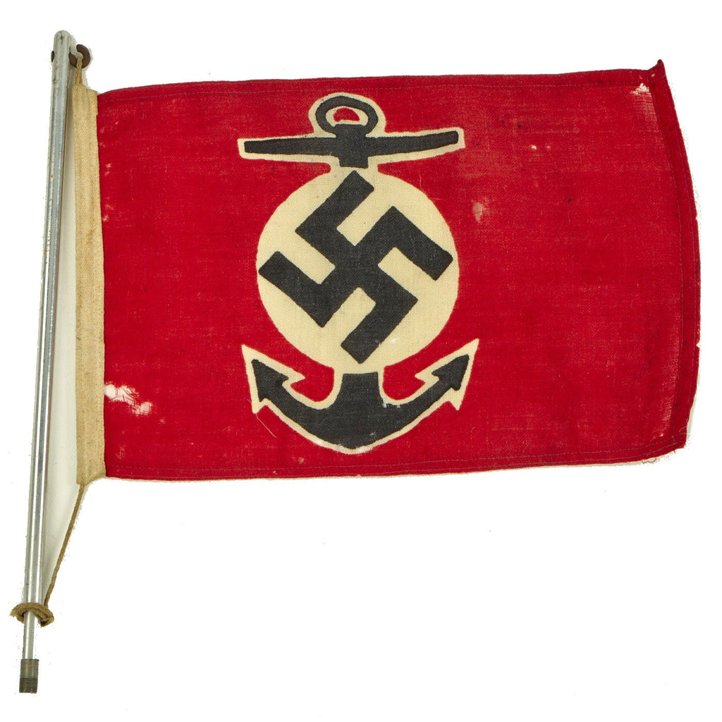 Original German WWII Small Naval Water Sports Flag on Aluminum Pole - 7 1/2" x 11" Original Items