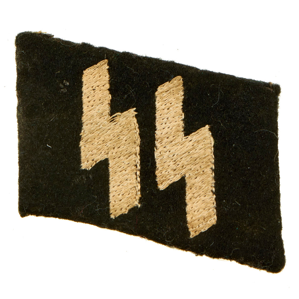 Original German WWII SS EM/NCO Double Sig Rune Collar Tab - Schutzstaffel Original Items
