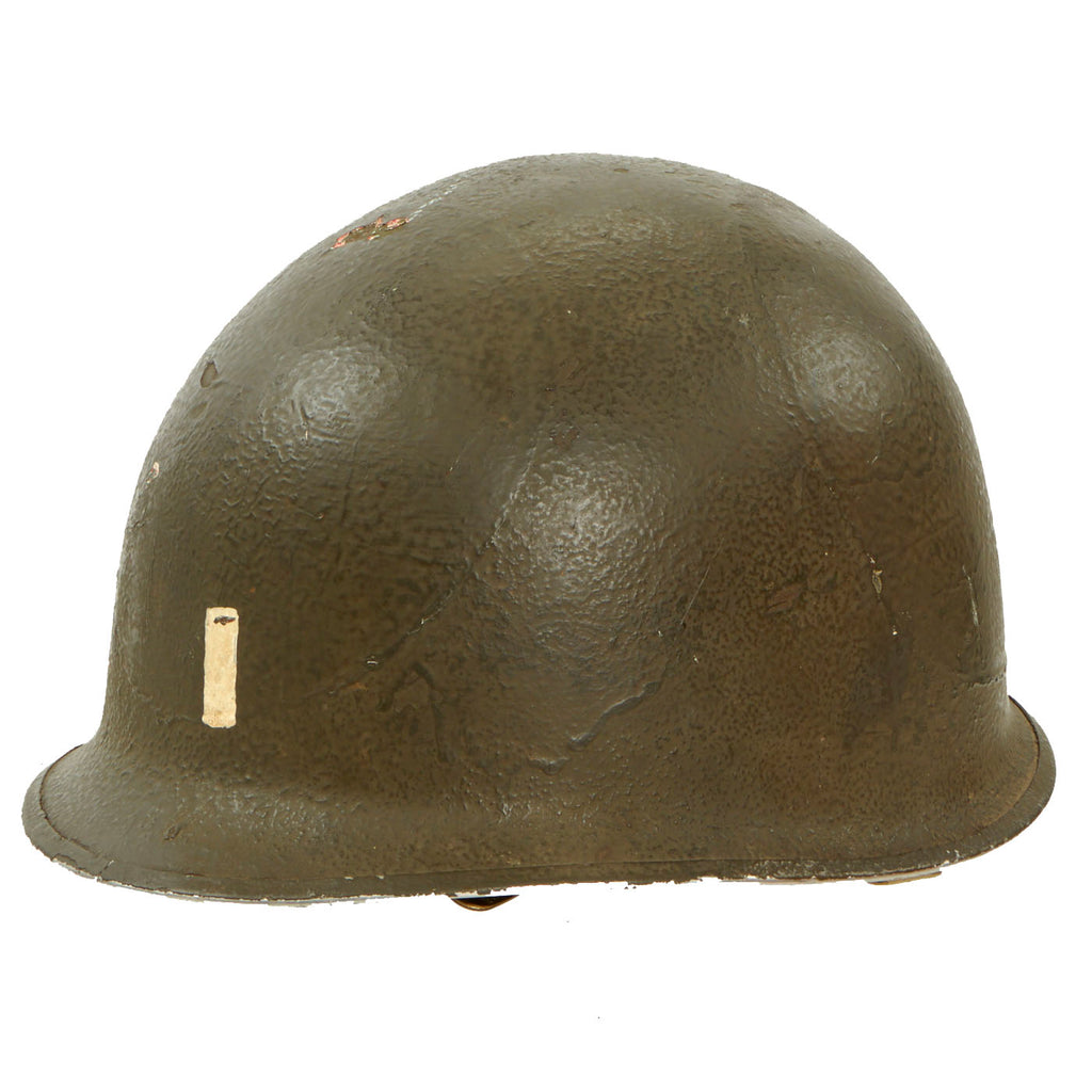 Original U.S. WWII Officer M1 Helmet by Schlueter with Medic Overpaint with MSA Liner Original Items
