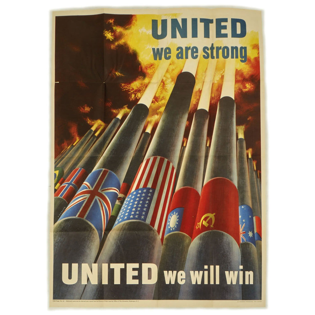 Original U.S. WWII United we are strong United we will win Poster - OWI Poster No. 64 Original Items