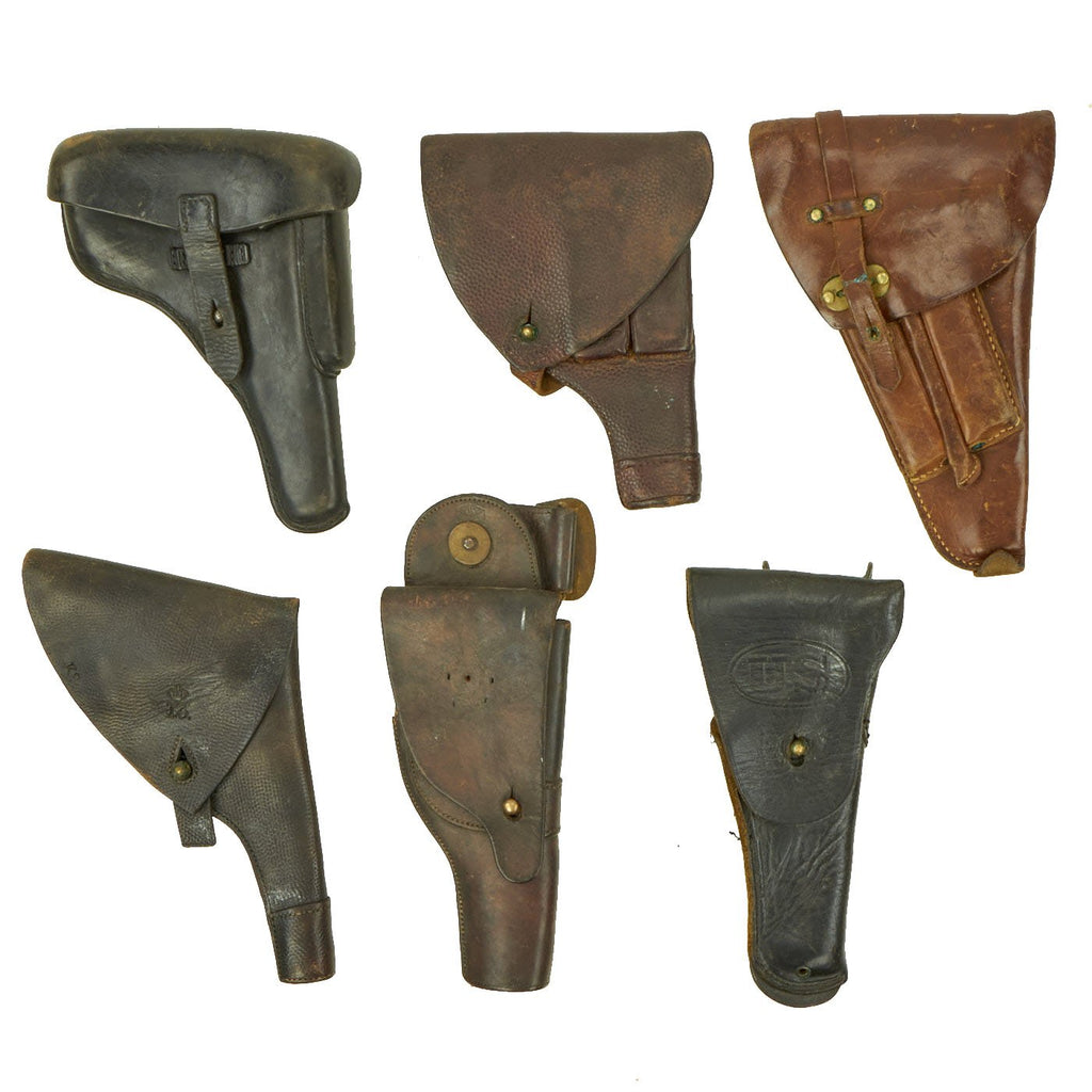 Original Group of Six Late 19th - 20th Century Military Leather Holsters from Europe & The Americas Original Items