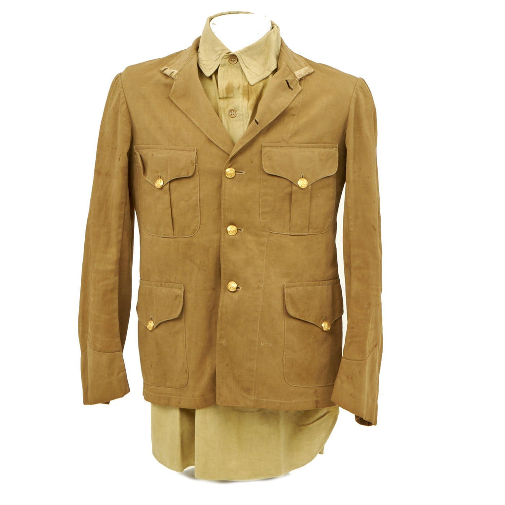 Original U.S. Spanish American War Marine Corps Model 1898 Khaki Tropical Uniform Coat with Period Tropical Weight Shirt - USMC Original Items