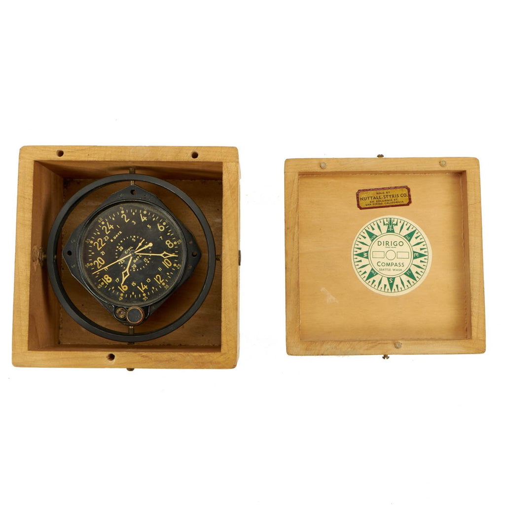 Original WWII U.S. CDIA 88-C-590 8 Day Clock for Aircraft by Waltham with Wood Case Original Items
