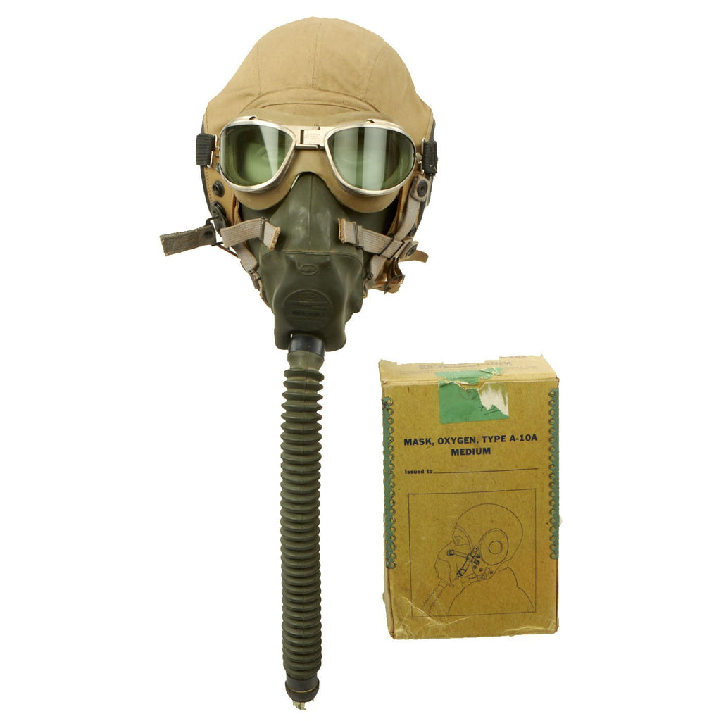 Original U.S. WWII Army Air Force Aviator Flight Helmet Set - AN6530 Goggles, A-10A Mask, AN-H-15 Helmet Original Items