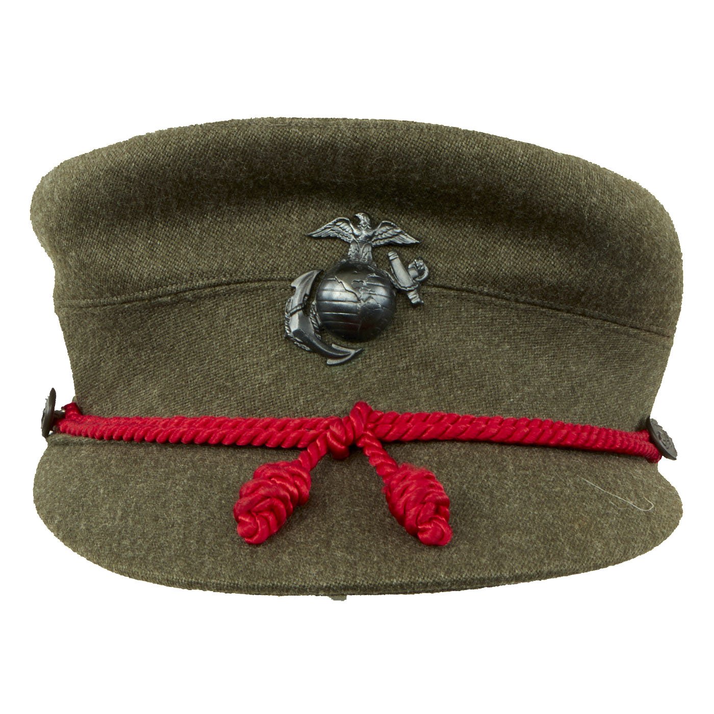 Original WWII Marine USMC Women's Winter Wool Forest Green Service Visor Bell Crowned Cap
