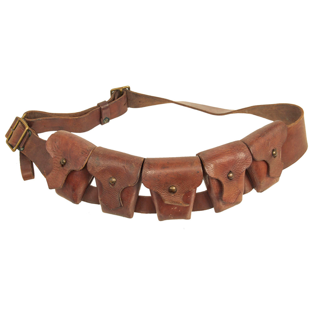 Original British WWI P-1903 Five Pocket Leather Cavalry Bandolier Dated 1915 by RH Long Original Items