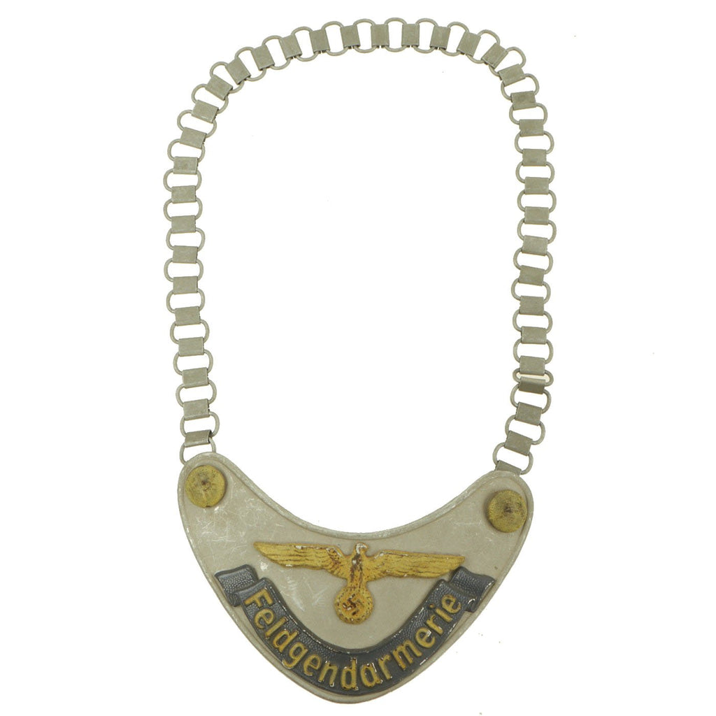 Original German WWII Mid War Feldgendarmerie Gorget with Phosphorescent Paint and Neck Chain Original Items