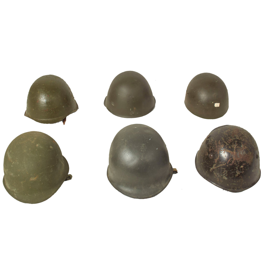 Original U.S. & European Helmet Lot Complete With Liners Featuring (2) M1 Helmets - 6 Items Original Items