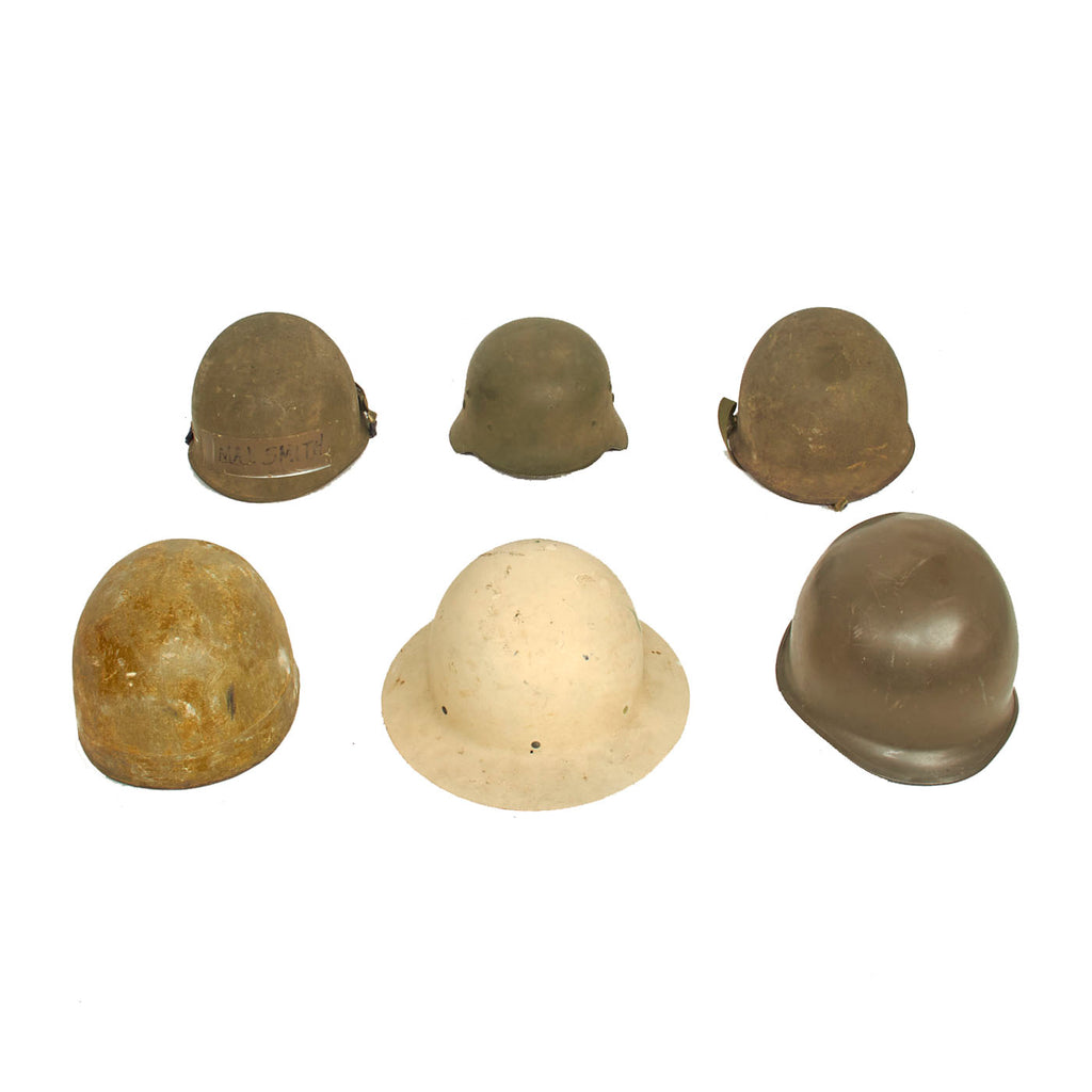 Original U.S. & European Helmet Lot Featuring (2) American M1 Helmets - 6 Items Original Items
