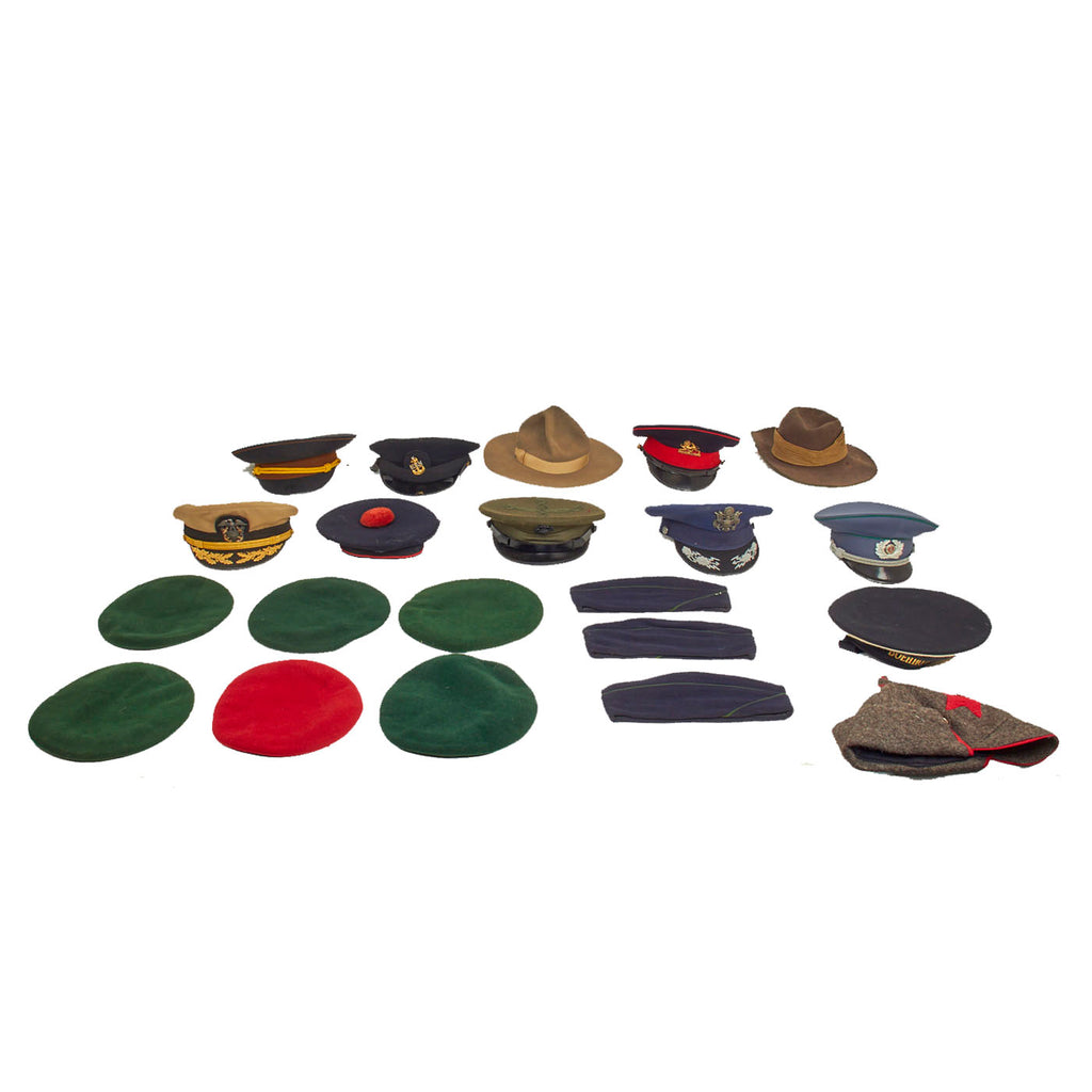 Original Post WWII American, European and Soviet Hat, Beret and Peaked Visor Lot - 20 Items Original Items