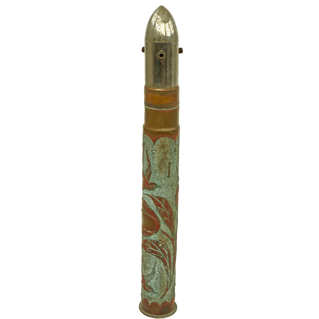 Original WWI French Trench Art Engraved Artillery Shell Lamp Base- lvie (live) Original Items