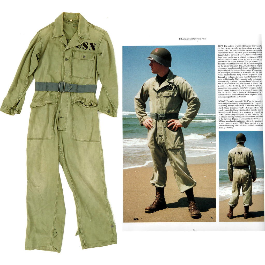 Original U.S. WWII Navy USN 6th Naval Beach Battalion Painted Coveralls - As Seen in Book Original Items