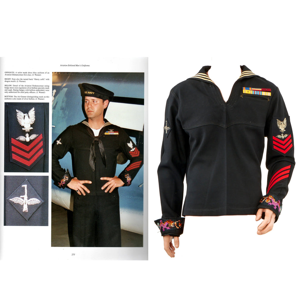 Original U.S. WWII Navy Aviation Ordnanceman First Class Dress Blue Uniform Jumper - As Seen in Book Original Items