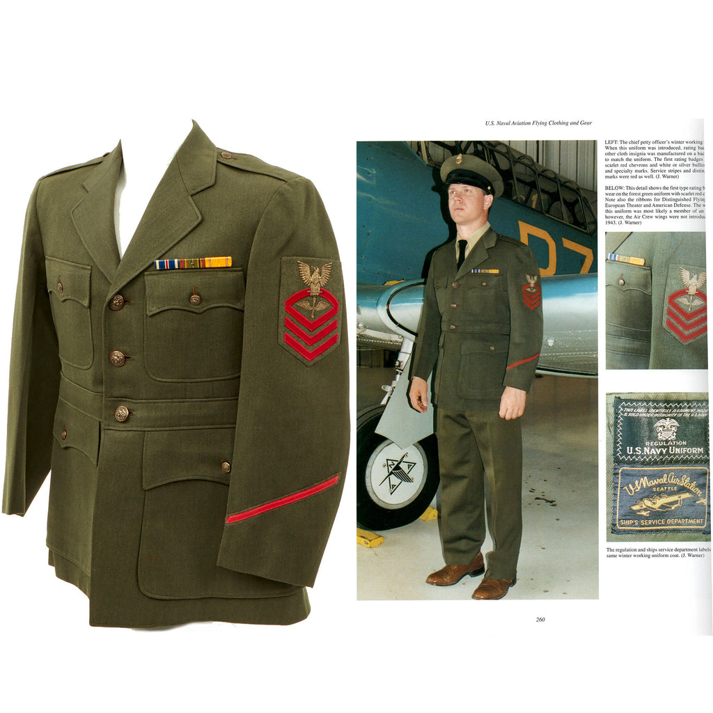 Original U.S. WWII Marine Crops Chief Petty Officer Winter Uniform Jacket with Bullion Aviation Insignia - As Seen In Book Original Items