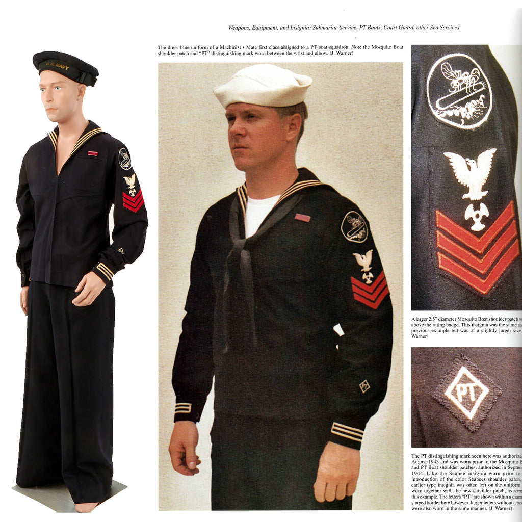 Original U.S. WWII Machinist Mate PT Boat Squadron Jumper with 1st Pattern Mosquito Patch with Cap and Pants - As Seen In Book Original Items
