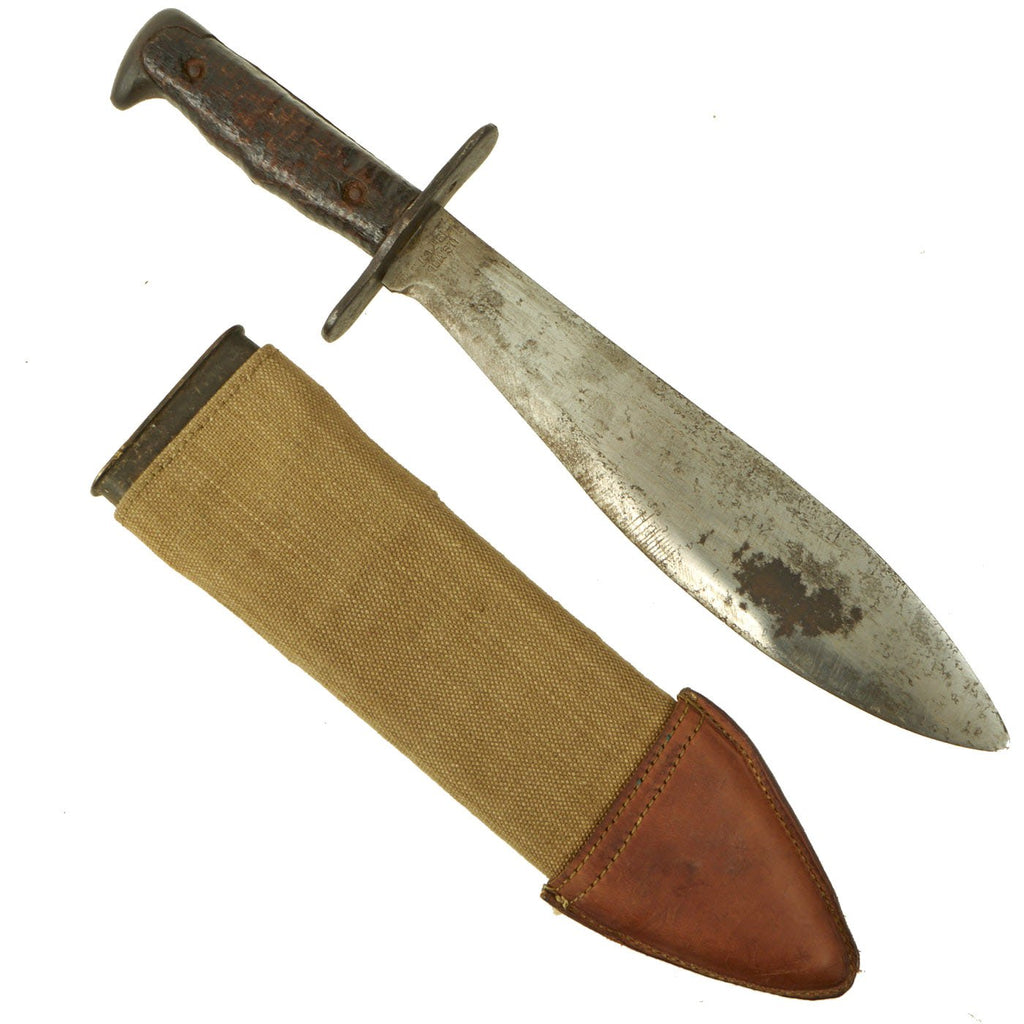 Original U.S. WWI Model 1917 Bolo Knife by Plumb St. Louis with Canvas Scabbard - dated 1918 Original Items
