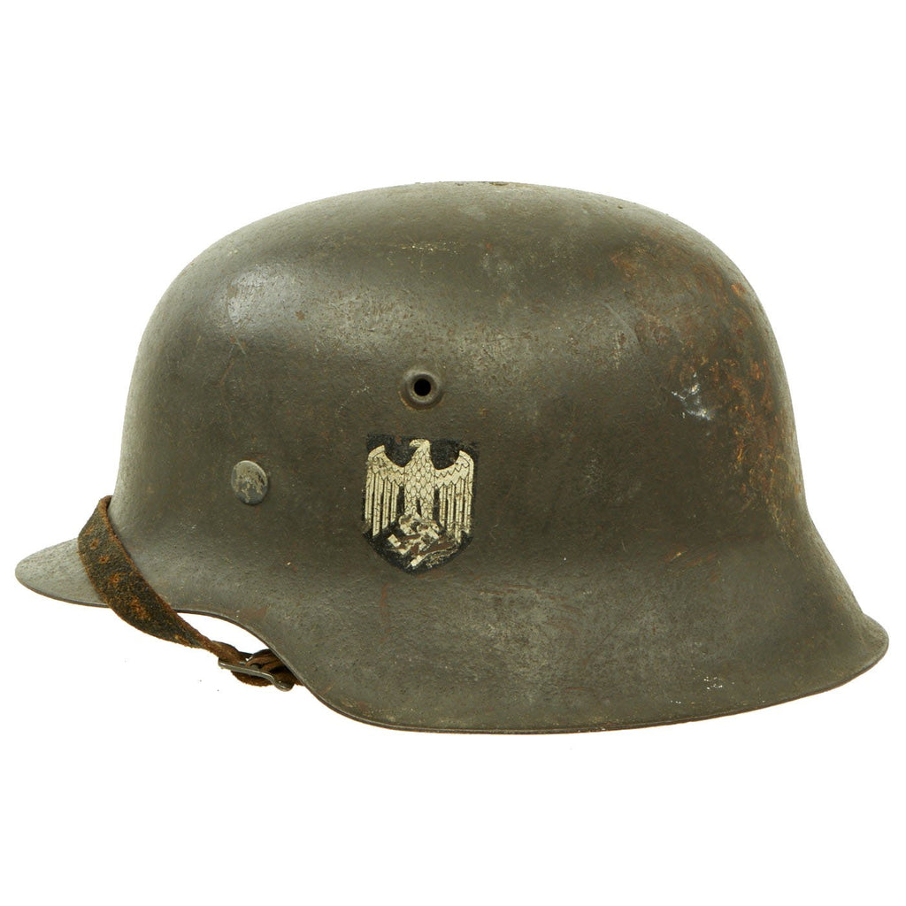 Original German WWII M42 Single Decal Army Heer Helmet with 59cm Liner & Chinstrap - ET66 Original Items