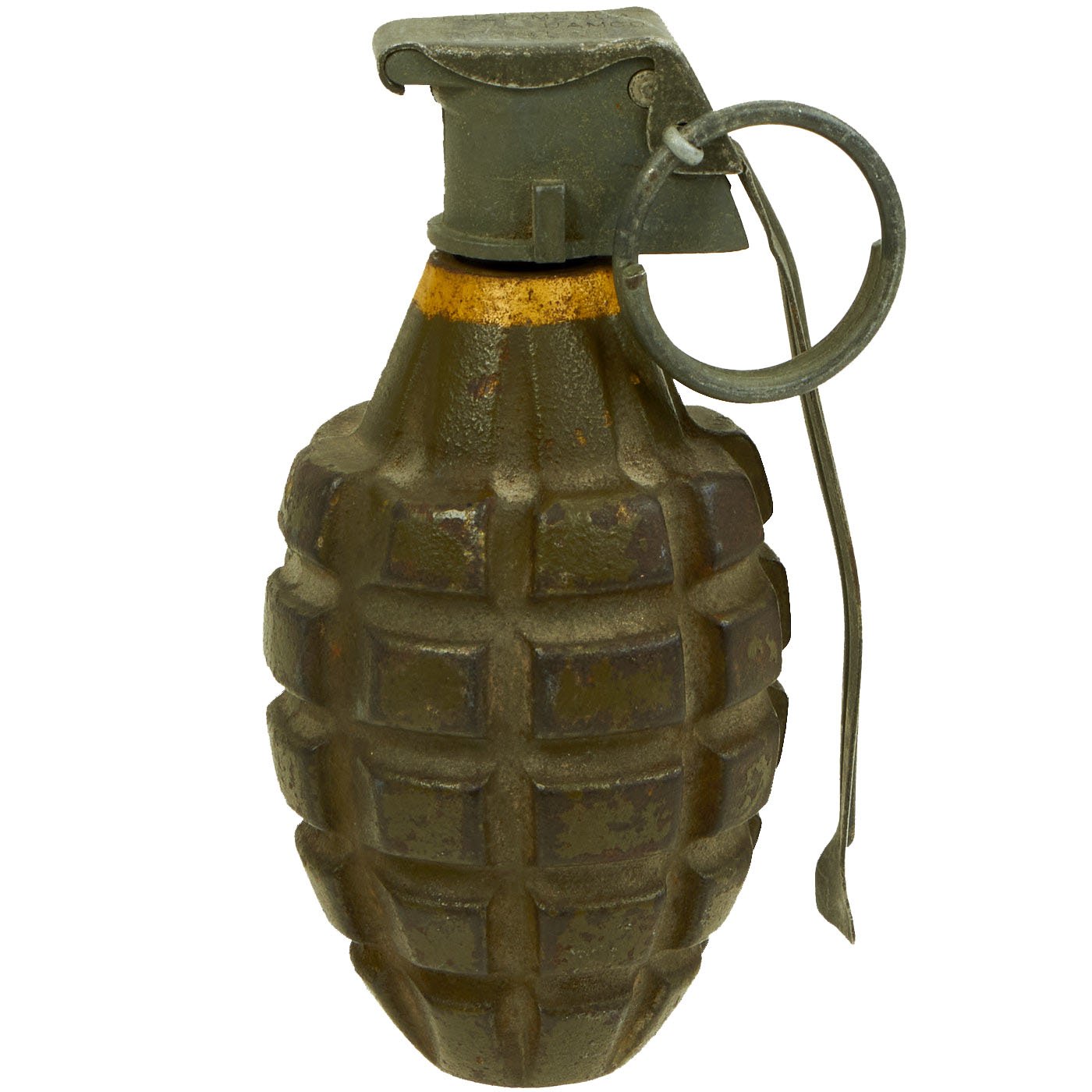 Original U.S. WWII Inert MkII Pineapple Grenade with Yellow Ring