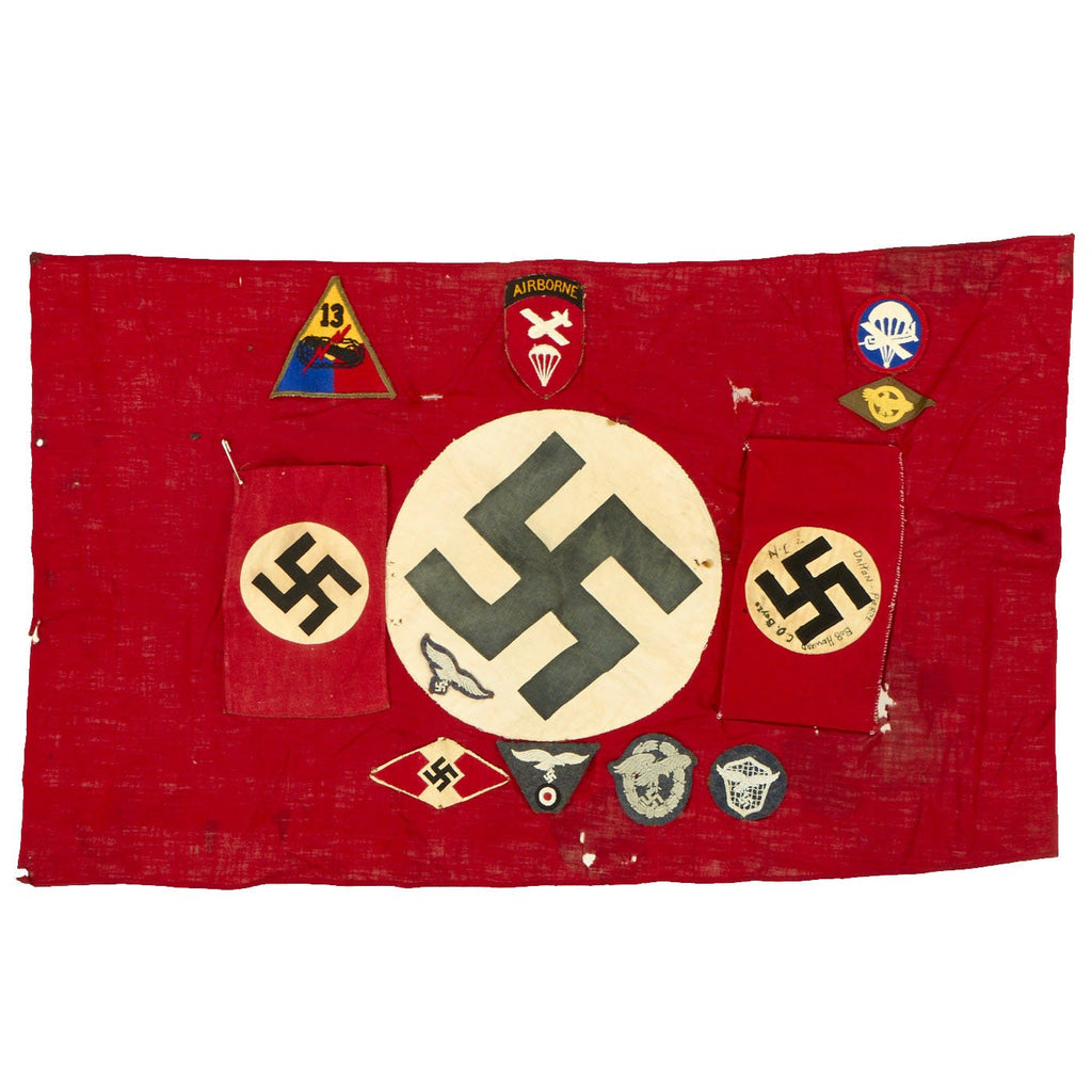 Original German WWII Named USGI Bring Back Army Camp Flag with 11 Attached Items - 17" x 30" Original Items