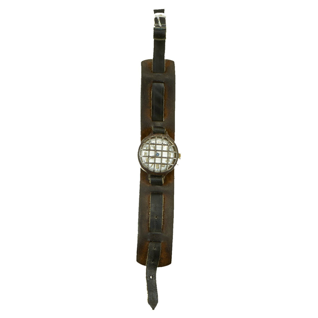 Original WWI Officer's Trench Wrist Watch with Steel Dial Shrapnel Guard - Fully Functional Original Items
