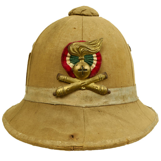 Original Italian WWII North African Campaign M1928 Tropical Sun Pith Helmet with Artillery Badge Original Items