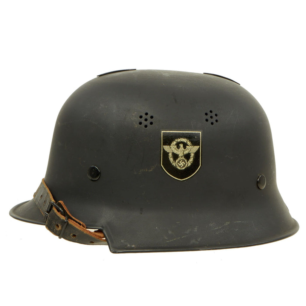 Original German WWII Unissued M34 Civic Square Dip NSDAP Double Decal Protection Police Steel Helmet - size 58 Original Items