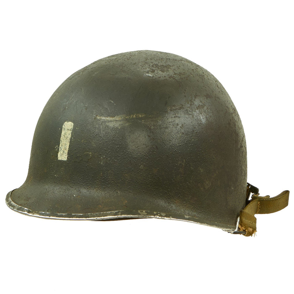 Original U.S. WWII Army M1 Swivel Bale Helmet with Painted  Lieutenant Rank and Invasion Bar Original Items