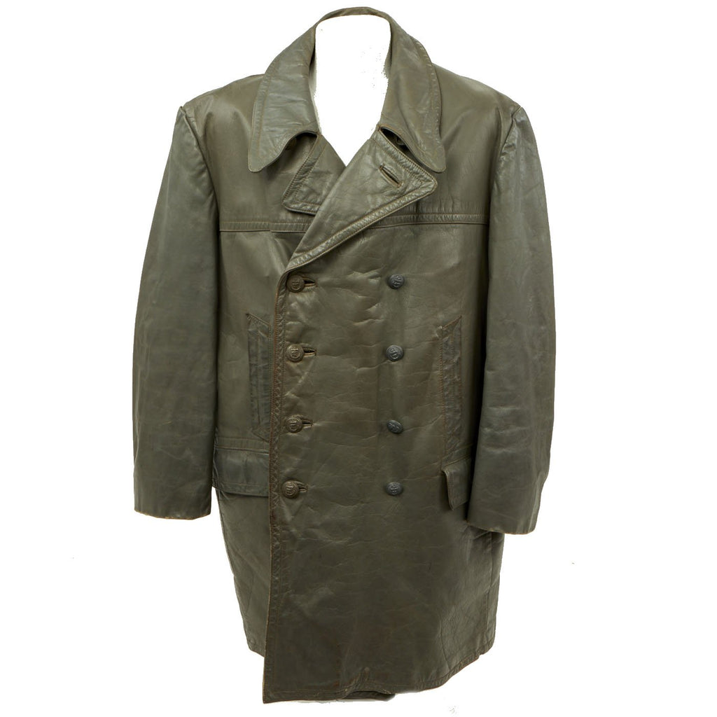 Original German Kriegsmarine U-Boat Double Breasted Leather Deck Jacket - Dated 1942 Original Items