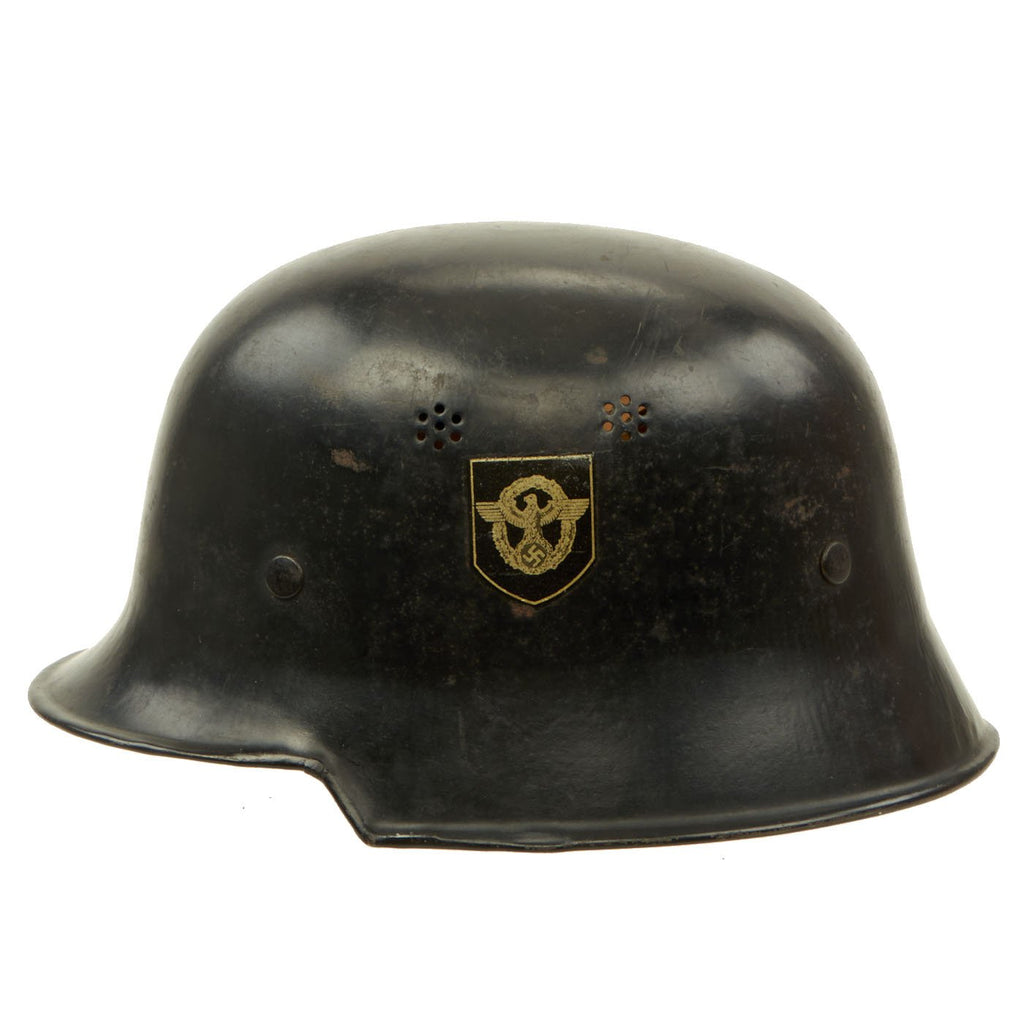 Original German WWII M34 Civic Square Dip NSDAP Double Decal Protection Police Steel Helmet - size 57 Original Items