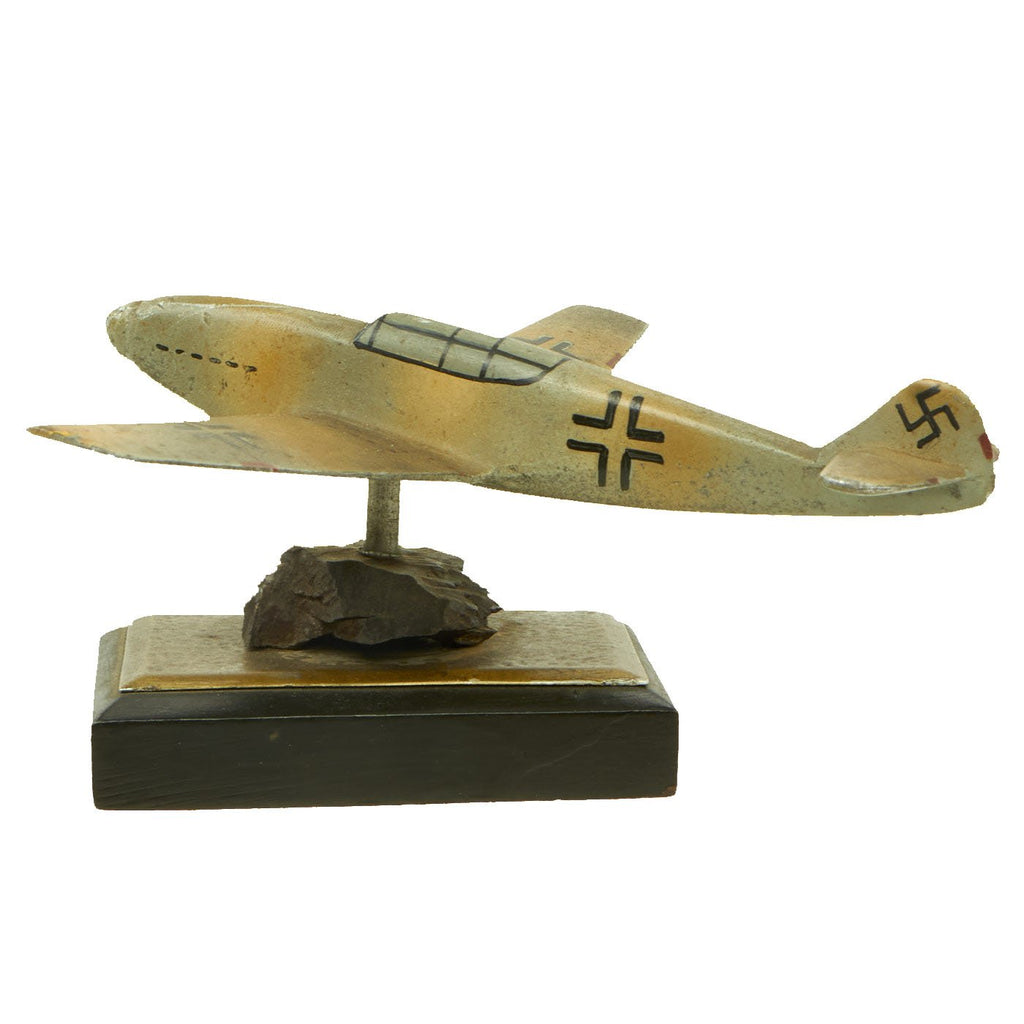 Original German WWII Trench Art Model Luftwaffe Messerschmitt Bf 109 with Shrapnel Fragment - ME-109 Original Items