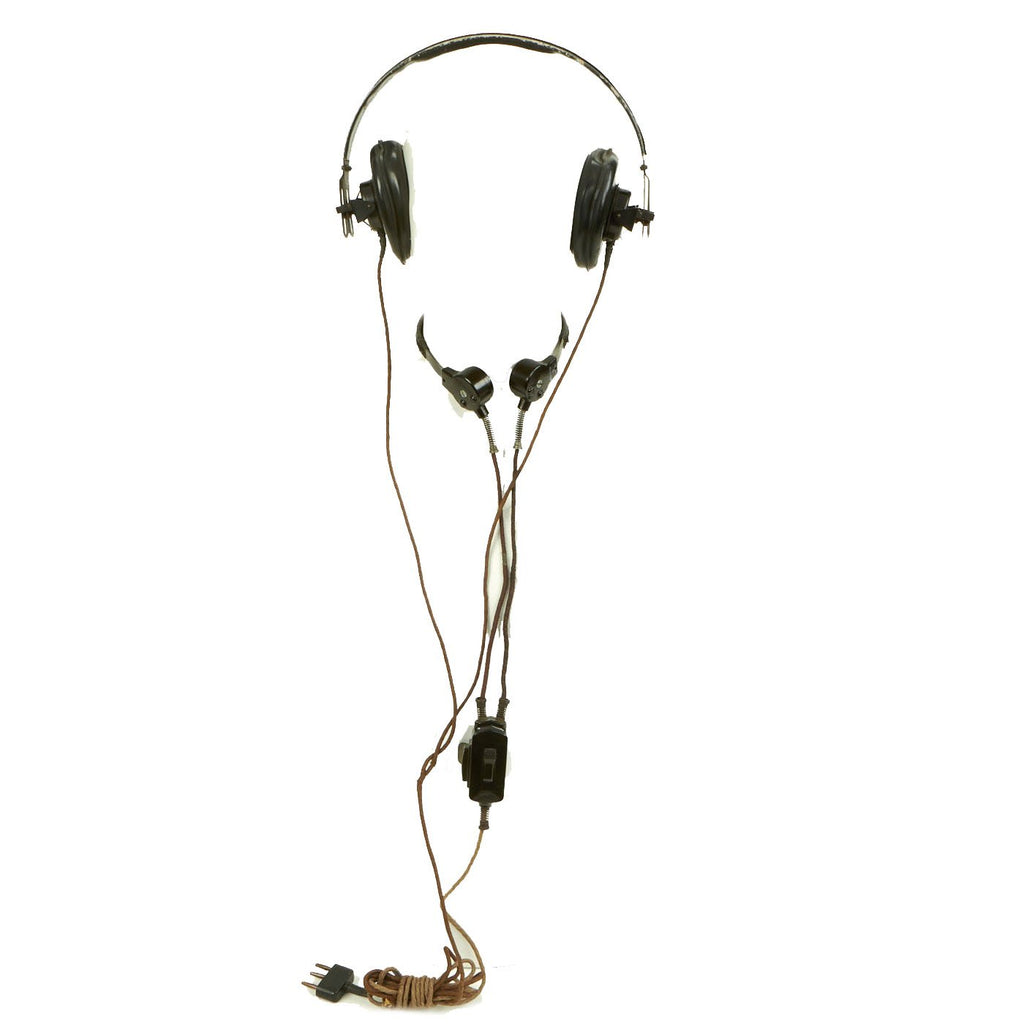 Original German WWII Panzer Armored Vehicle Model B Headset with Throat Mic Original Items