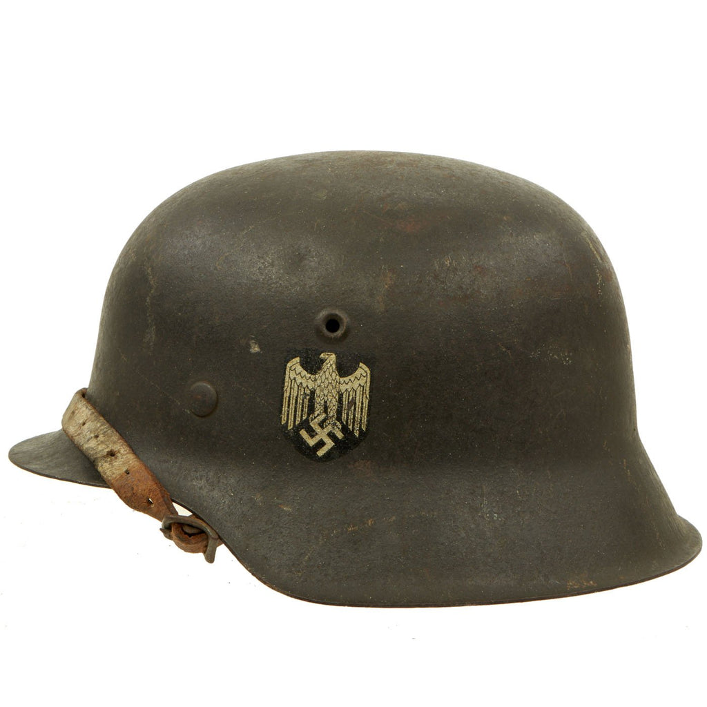 Original German WWII M42 Single Decal Army Heer Helmet with Torn 57cm Liner - stamped ckl64 Original Items