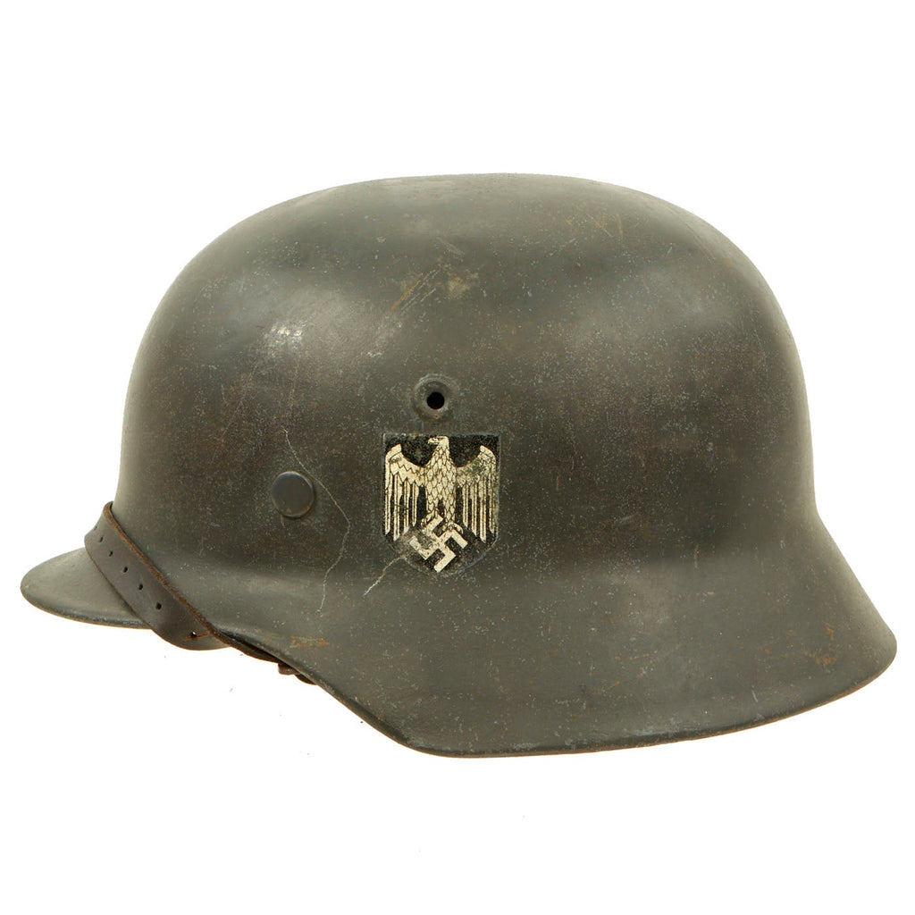 Original German WWII M40 Single Decal Army Heer Helmet with 57cm Liner & Chinstrap - NS64 Original Items