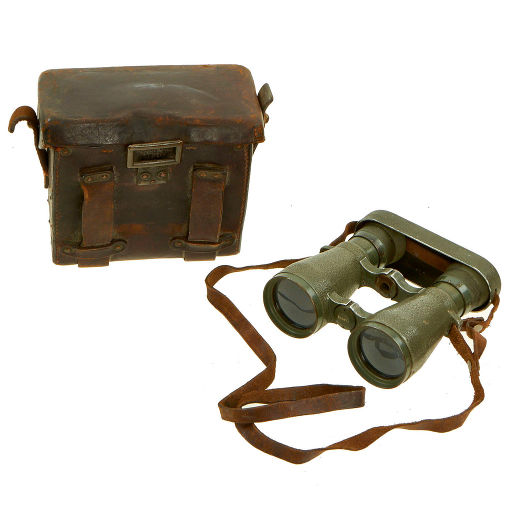 Original German WWII Fernglas 08 Field Glasses with Neck Strap, Eyepiece Cover with Case Original Items