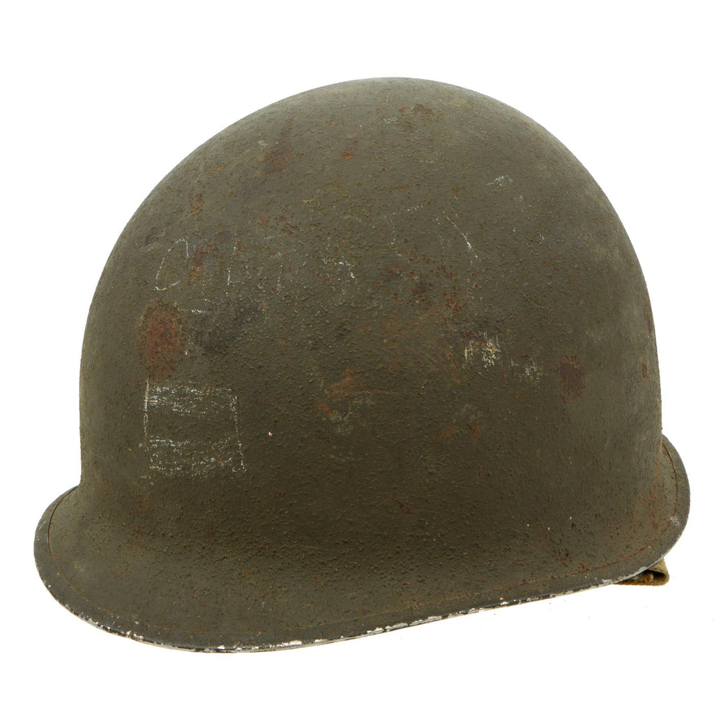 Original U.S. WWII 1943 McCord Front Seam Fixed Bale M1 Helmet with CAPAC Liner - Complete Original Items