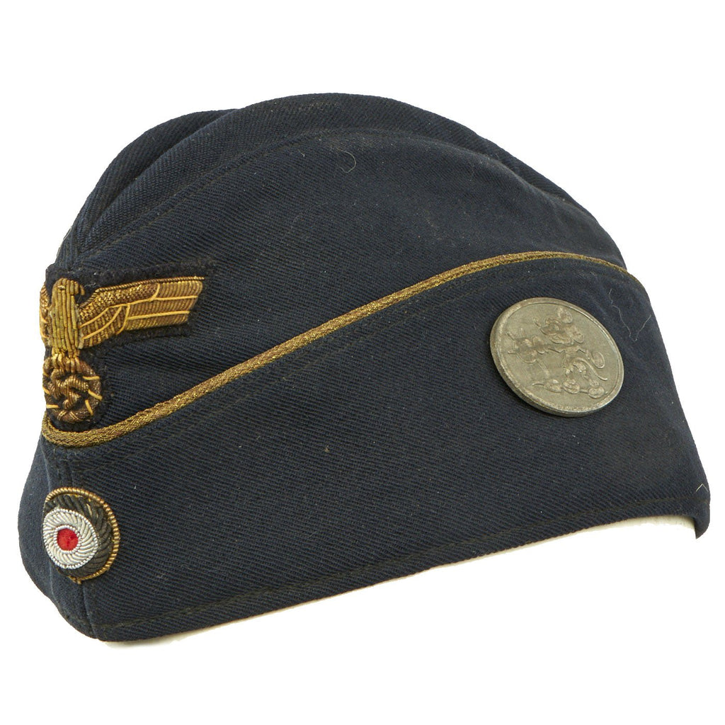 Original German WWII Kriegsmarine Navy Officer's M38 Overseas Cap with 32nd Minesweeper Flotilla Badge - Schiffchen Original Items