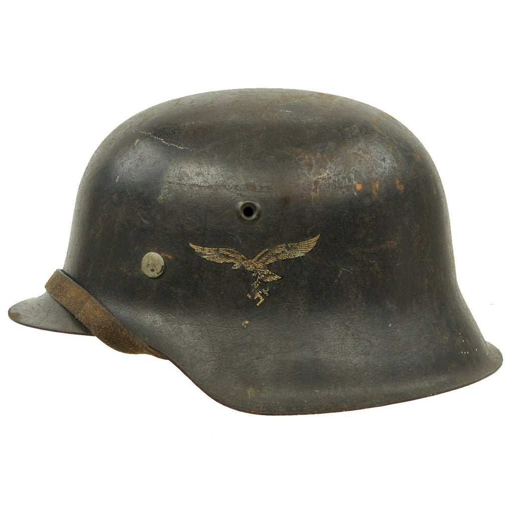 Original German WWII M42 Single Decal Luftwaffe Helmet with 56cm Liner and Chinstrap - ET64 Original Items
