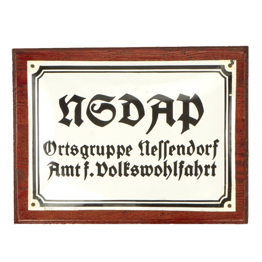 Original German WWII NSDAP Nellendorf Public Welfare Office Enameled Sign on Display Board - 14" x 19.5" Original Items