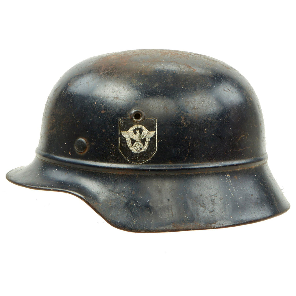 Original German WWII Beaded M40 NSDAP Double Decal Civic Police Steel Helmet - NS66 Original Items