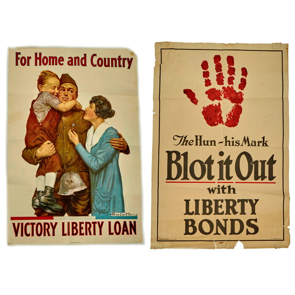 Original U.S.WWI Propaganda Poster Lot - 2 Posters - “For Home and Country” and “The Hun - His Mark” Original Items
