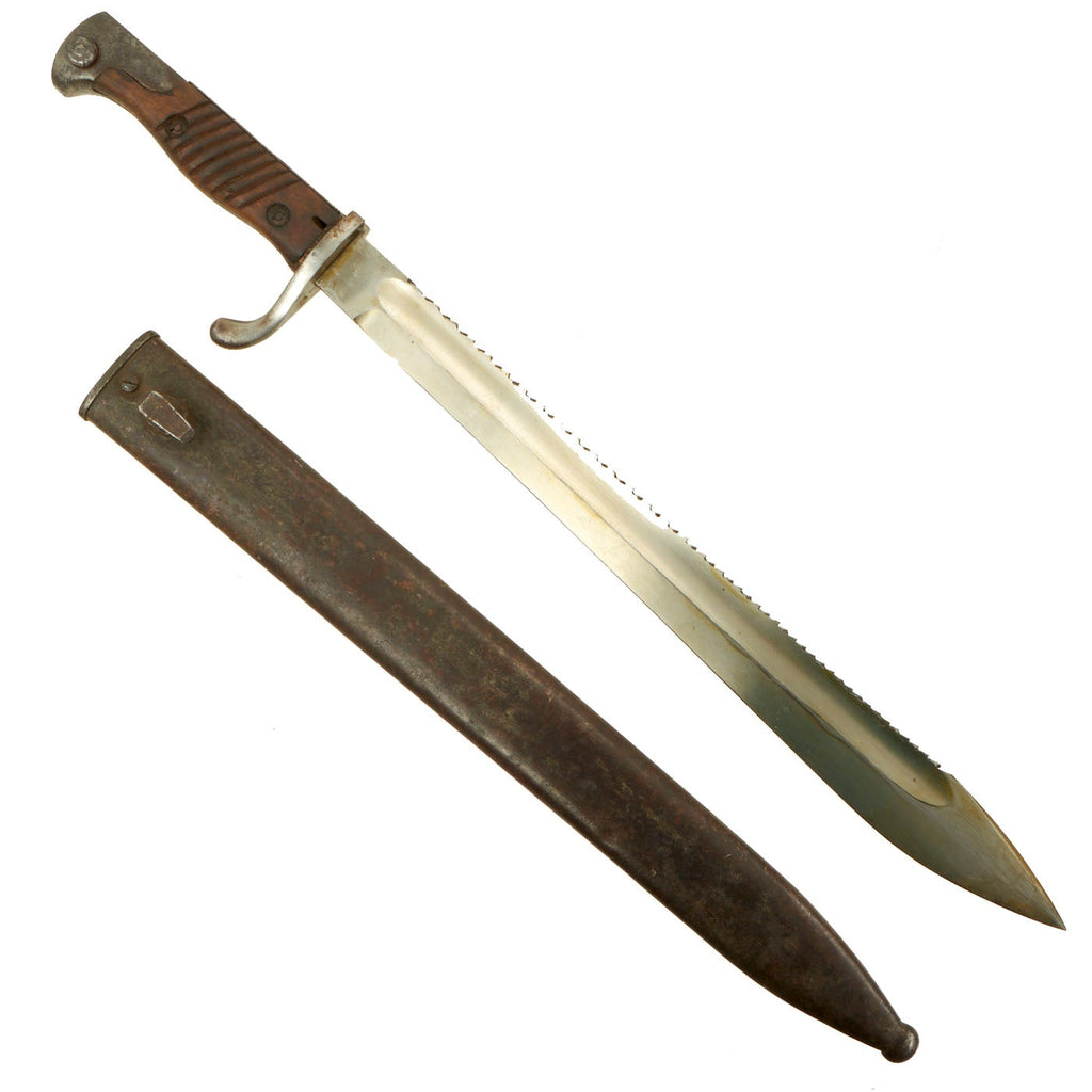 Original German WWI M1898/05 n/A Butcher Sawback Bayonet by ANKER-WERKE with Steel Scabbard Original Items