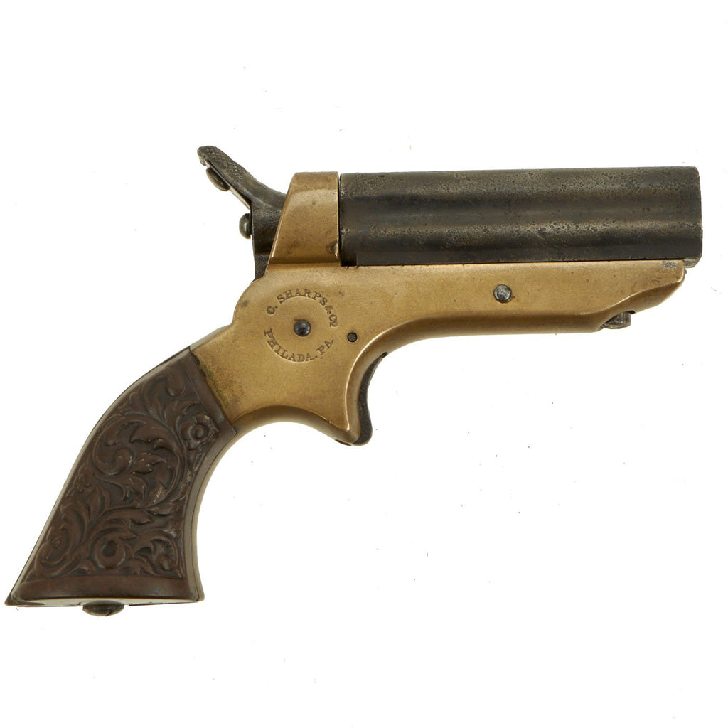 Original U.S. Sharps Model 1A .22 Rimfire 4 Barrel Brass Frame Pepperbox Pistol with Decorative Grips - Serial 57203 Original Items